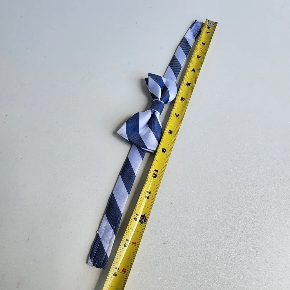 Blue White Striped Toddler Boys Bow Tie 4